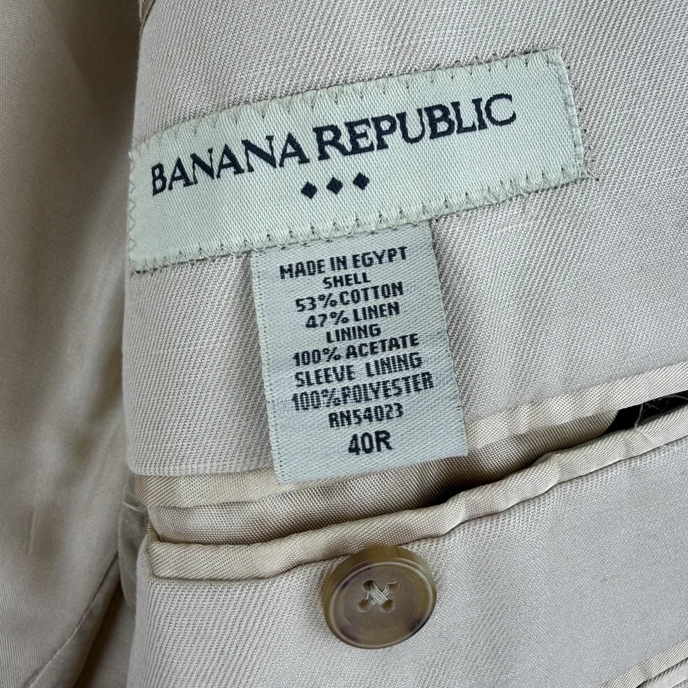 Banana Republic Blazer Mens 40R Beige Cotton Linen 3‎ Button Sport Coat Jacket